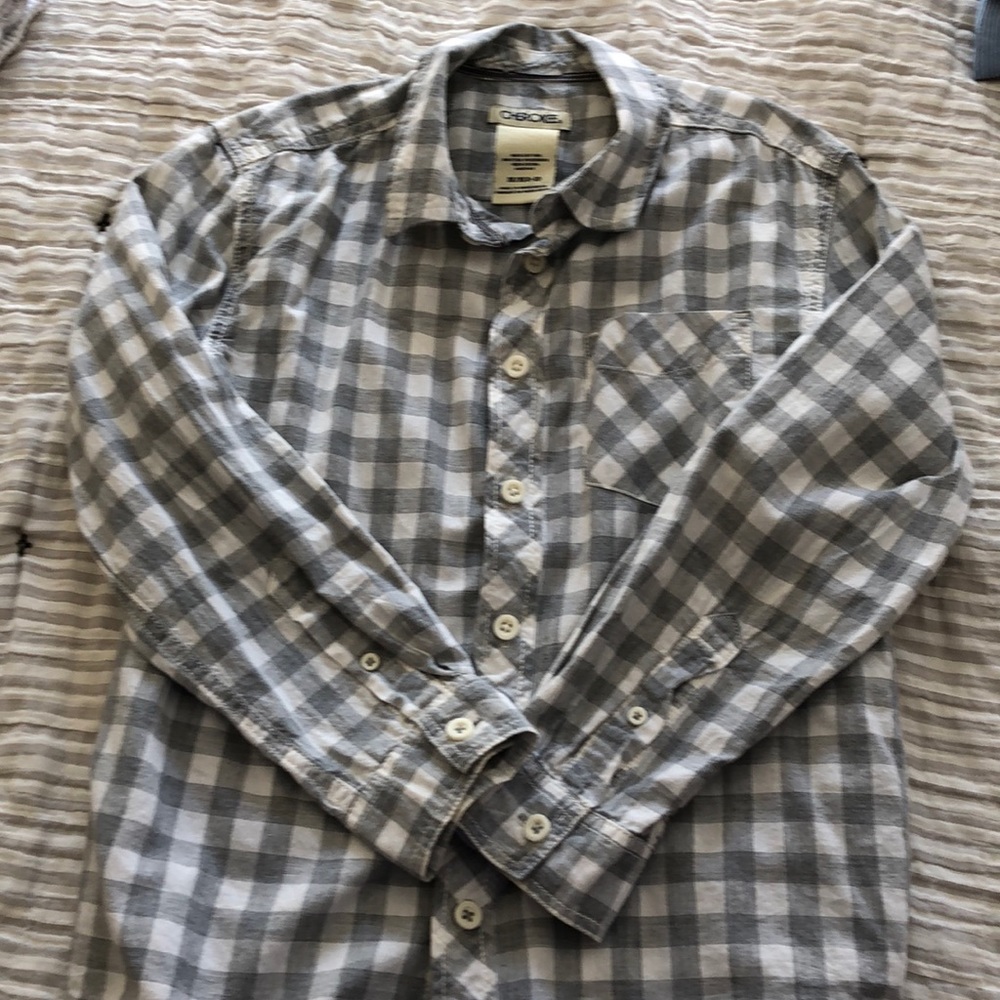 Boys Grey and white gingham check button down